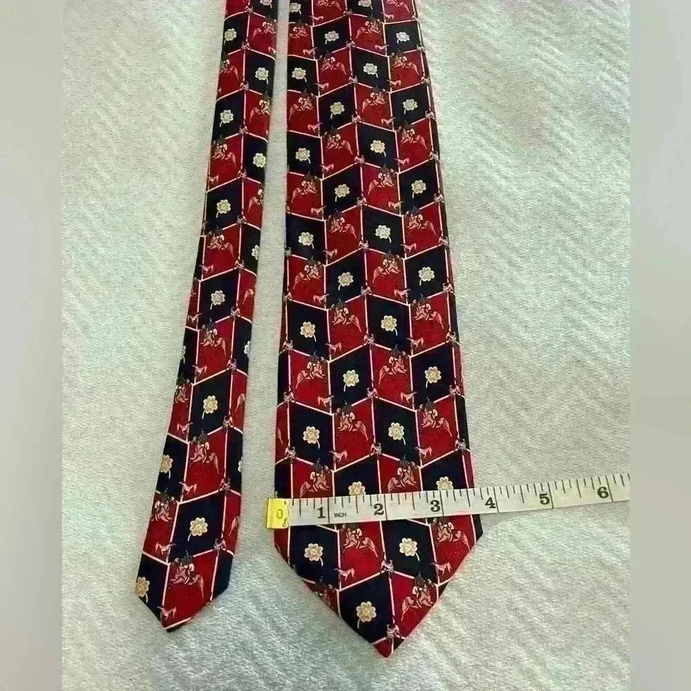 A.D'este Mens Classic Designer Tie 100% Silk Red “the Hunt” Equestrian Tie ITALY